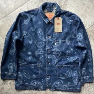 LEVI'S x SNOOP DOGG BLUE PAISLEY BANDANA Jean Jacket Size LARGE Hip hop 90s **